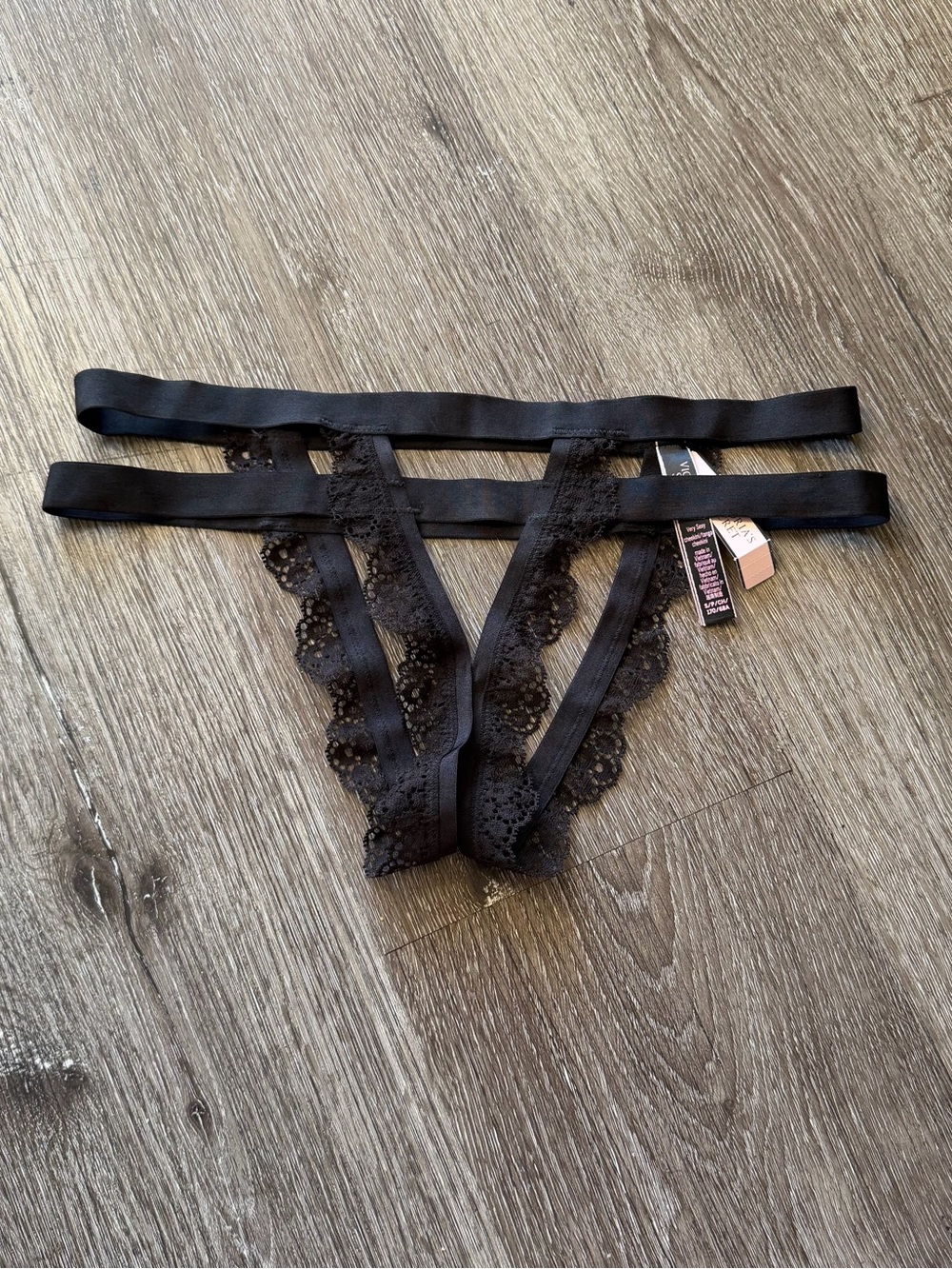 Victoria's Secret Black Lace Strappy Thong Panty